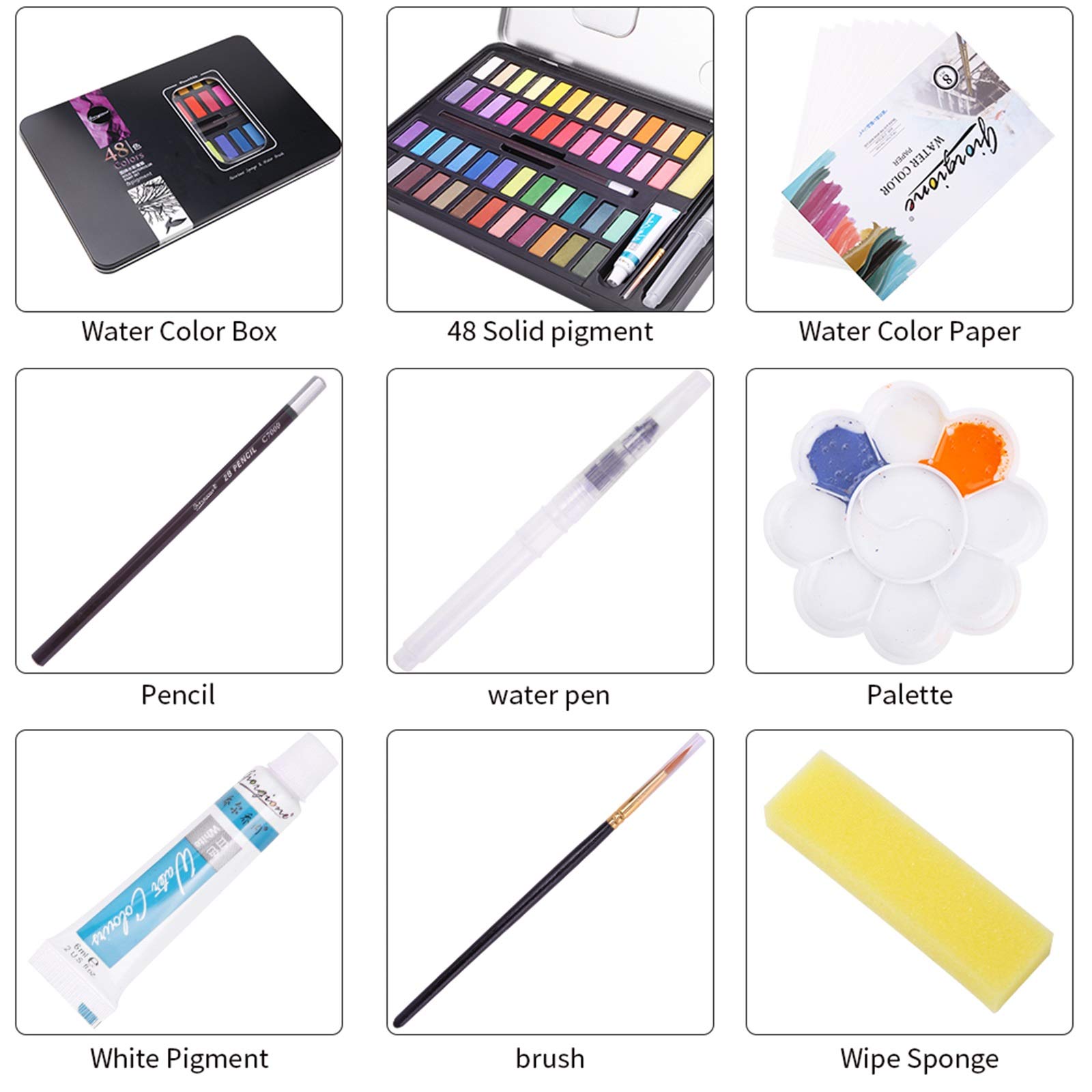 Acquerello, set di pittura acquerello, 48 colori, scatola di acquerello, solido concentrato, perfetto per l'arte di disegno principiante, gli amanti e gli artisti professionisti