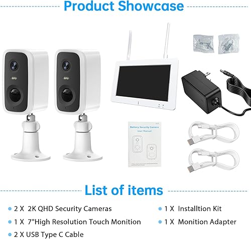 Miniatura 9 de Sistema de cámara de seguridad inalámbrica con monitor de pantalla táctil de 7 pulgadas y 2 cámaras de seguridad de 4 MP, cámara de audio de 2 vías,