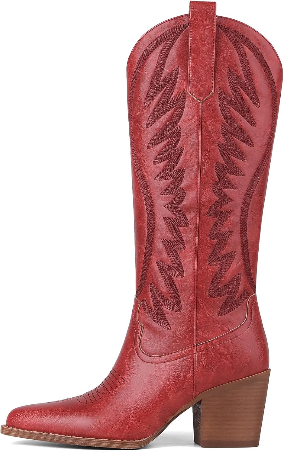 VOMIRA Cowboy Boots for Women Pointed Toe Chunky High Heel Embroidered Black Cowgirl Boots Knee High Boots Bridal Wedding Western Boots