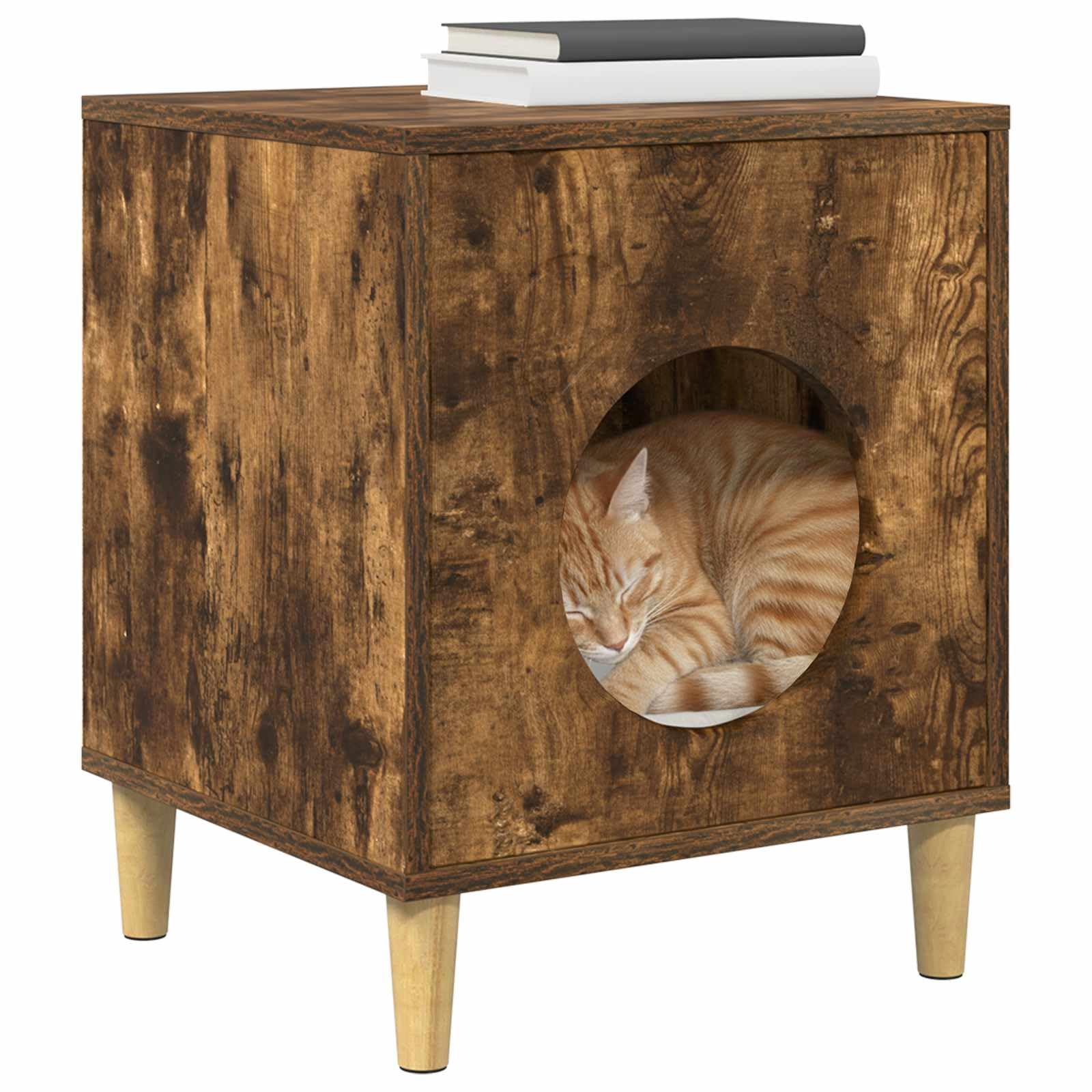 vidaXL Cat House Smoked Oak 42.5 x 40 x 53 cm Engineered Wood, Stylish Cat Den, Cozy Space, Elegant Pet Home, Modern House, Feline Suite, Comfy Furniture, Indoor — image 1