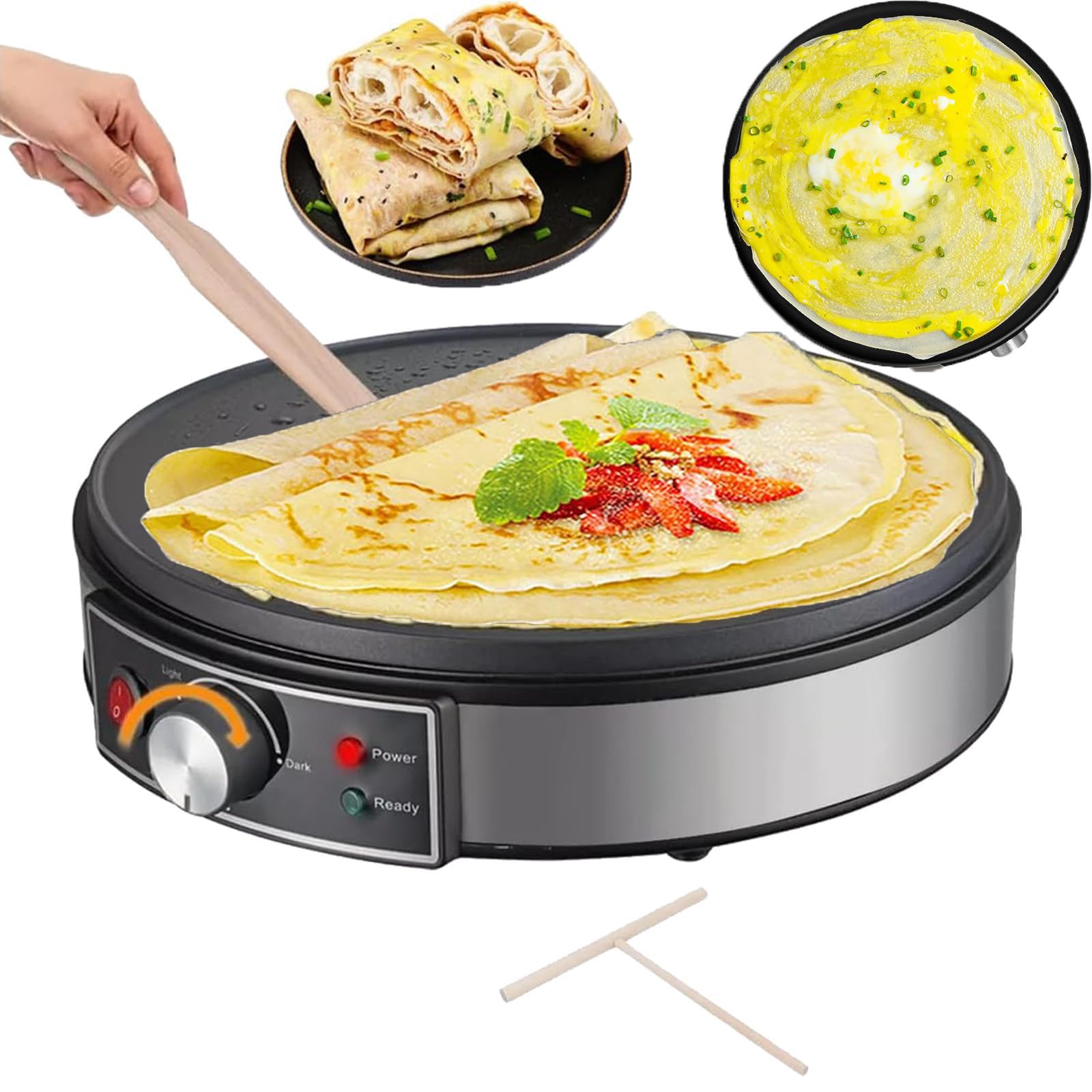 Crepe Maker elettrico 1000 W – Piastra di cottura antiaderente da 27,9 cm, temperatura regolabile, indicatore LED, perfetta per crepes, pancake e crepe sottili