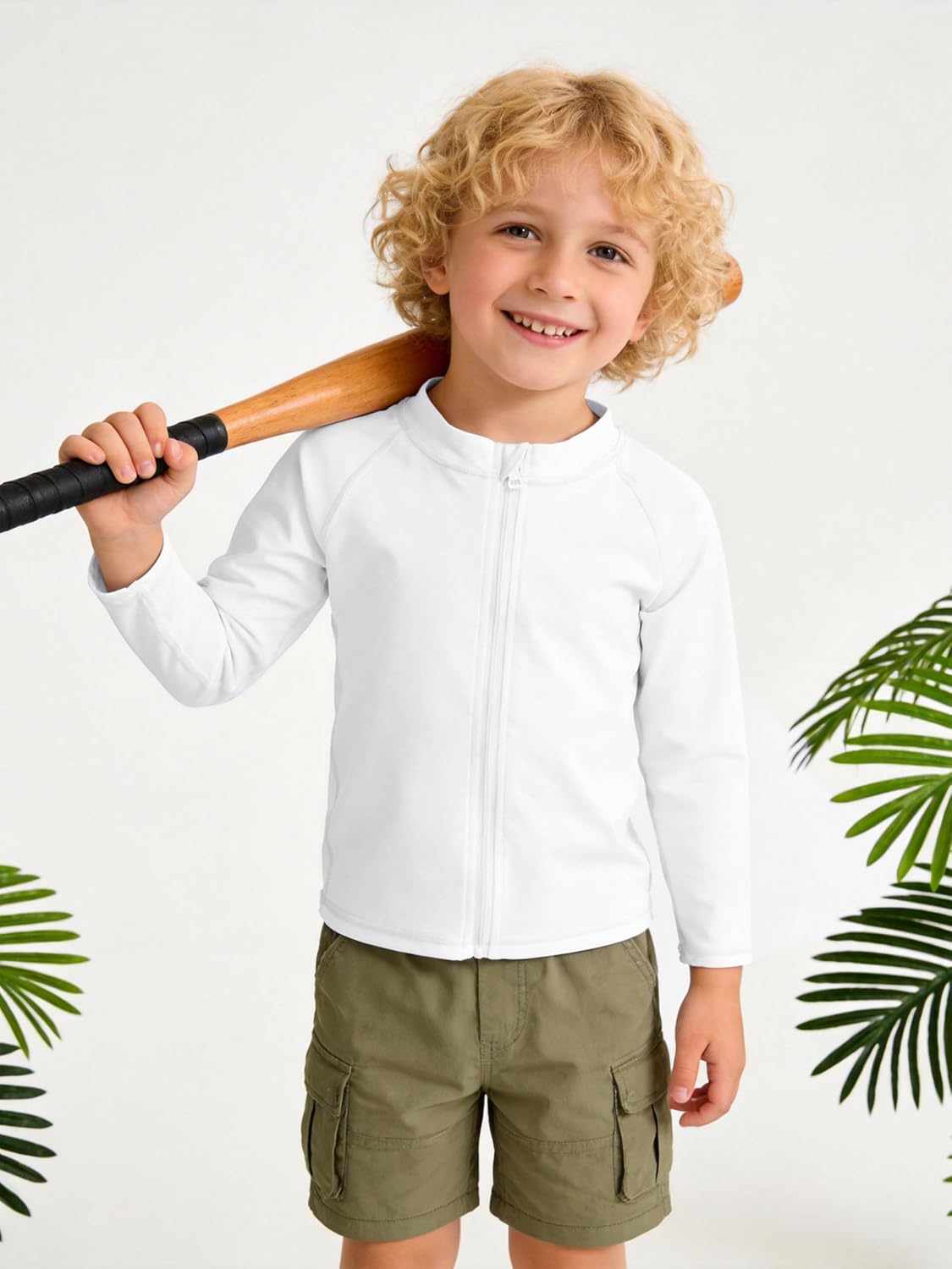 Cooraby Baby Toddler Boys Long Sleeve Rash Guard Swim Shirts UPF 50+ Sun Protection Zip Up Quick-Dry Water Beach Shirts