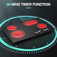 Vista 2 de Placa de cocina eléctrica, encimera eléctrica integrada de 30 pulgadas con 4 elementos, control táctil y de perilla, 9 niveles de calefacción
