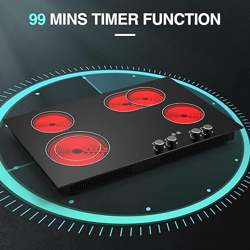 Miniatura 2 de Placa de cocina eléctrica, encimera eléctrica integrada de 30 pulgadas con 4 elementos, control táctil y de perilla, 9 niveles de calefacción,