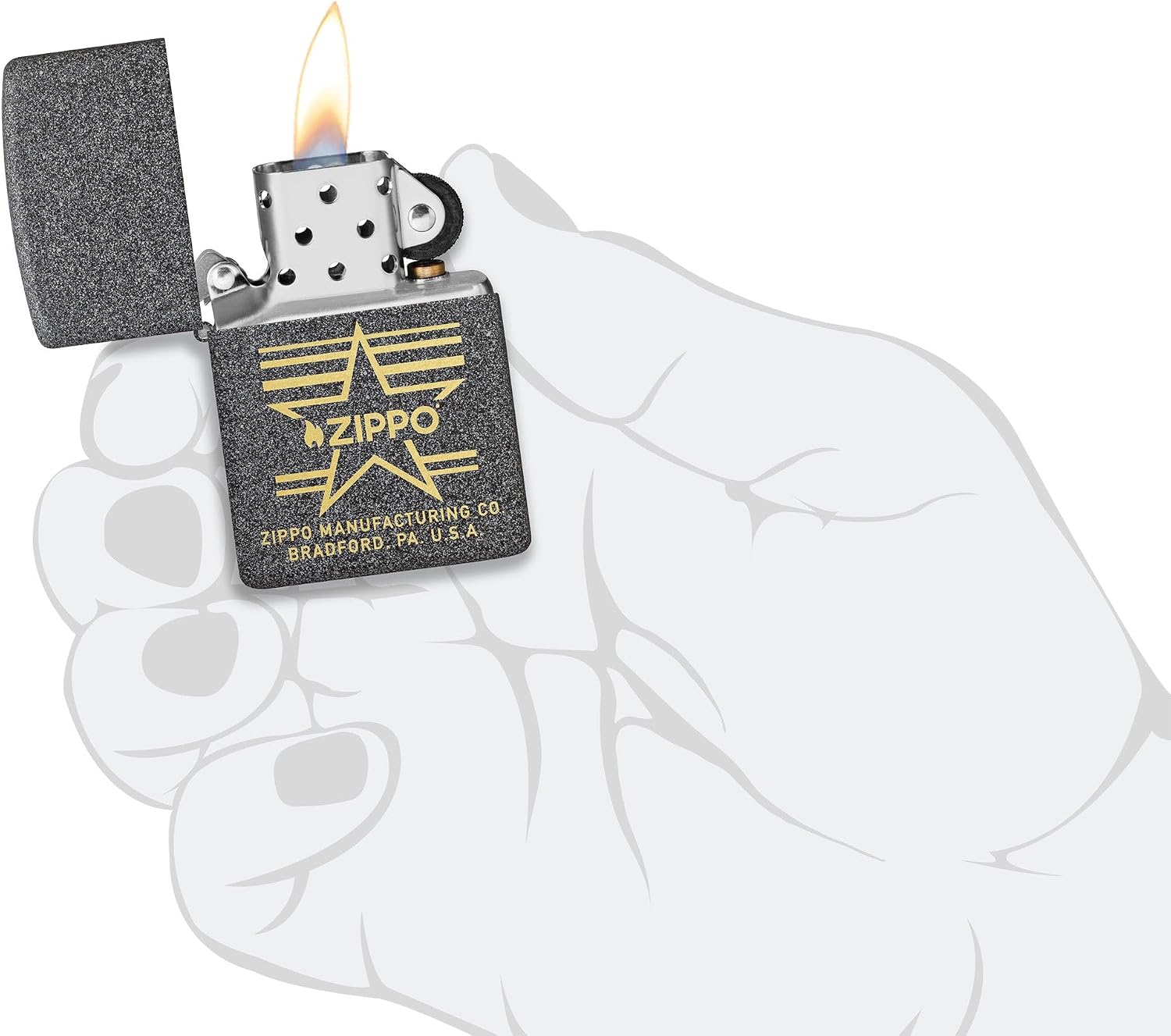 Zippo Lighter: Zippo Star, Engraved - Iron Stone 48711