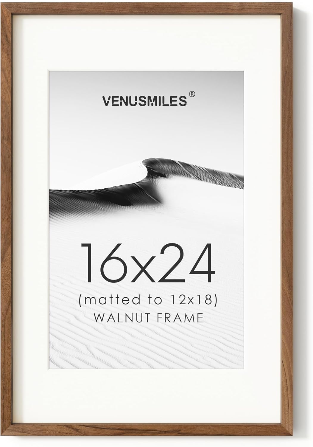 16x24 Poster Frame, USA-Sourced Natural Walnut Wood Picture Collage Frame with HD Tempered Glass, Modern Simple 16 x 24 Wooden Photo Frame Matted to 12x18, Vertical & Horizontal Wall Hanging Display USA-Sourced Walnut Wood 16X24, 1P