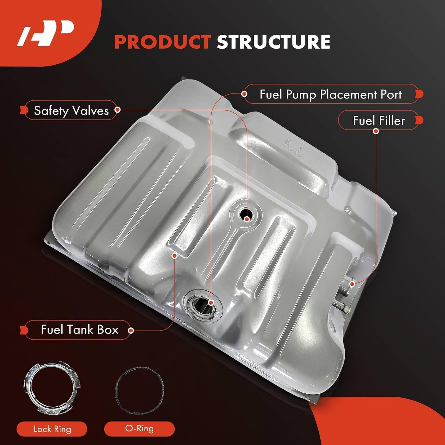 A-Premium Galvanized Steel Fuel Tank with Lock Ring & O-Ring Compatible with Ford F-100 F100 1973-1979, F-150 F150 1975-1979, F-250 F250/F-350 F350 1973-1979, Gas, Replace# D5TZ9002B