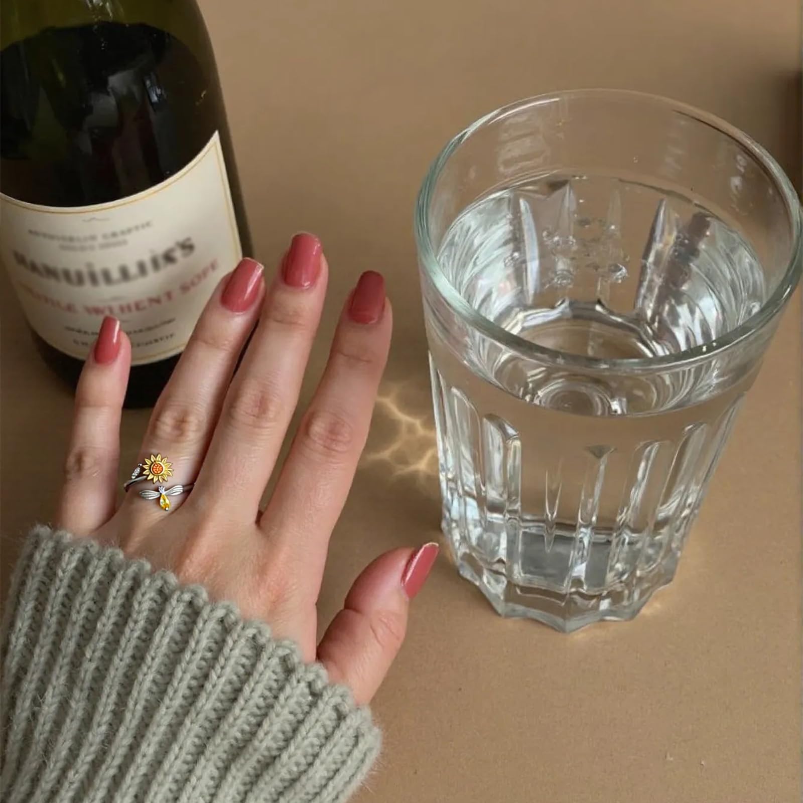2 szt. pierścień antystresowy obrotowy Fidget Anxiety Ring słonecznik, regulowany otwór na akcesoria, relaks