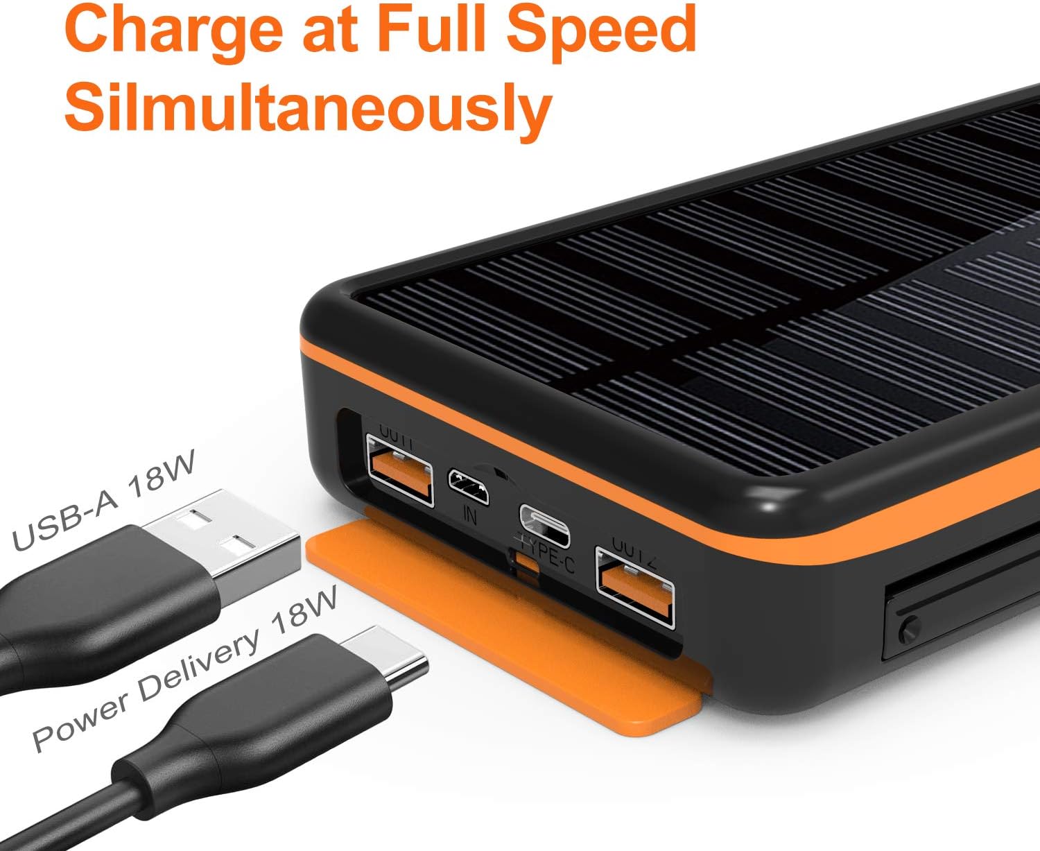 TKKOK Solar Charger, 26800mAh Fast Charging PD 18W Power Bank of Portable Solar Panel, Water-Resistant Solar Baterry with LED Flashlight : Cell Phones & Accessories
