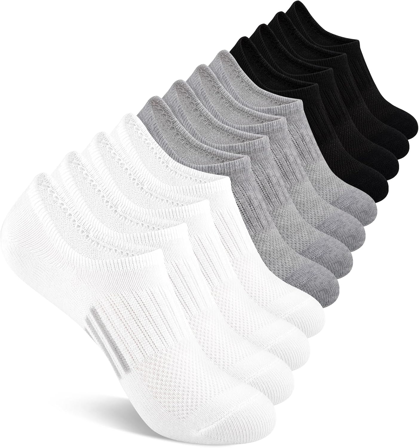 Comfoex 12 Pairs Girls No Show Socks Cotton Non Slip Mesh Low Cut Ankle Invisible Kids Socks With Grips