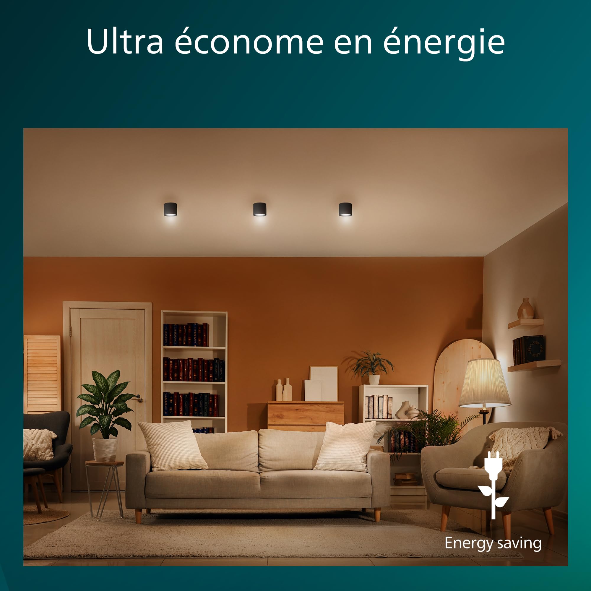 Philips Phase Spot LED, 6,5 W, 500 lm, Gradation à 10 %, 2700 K, Luminaire plafond à installation Facile, Spot LED pour plafond ajustable, Luminaire avec la technologie EyeComfort, Noir