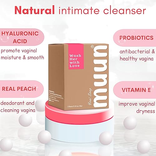 Miniatura 8 de Muun Peach Yoni - Barra de jabón  Paquete de 3 limpiadores equilibrantes de pH  Probióticos e ingredientes naturales  Fórmula de limpieza suave que