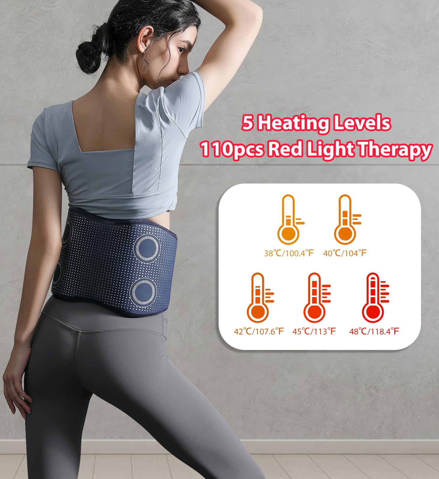 ADIUPUL Back Massager Belt with Magnetic Controller,Red Light Therapy Massage Belt,Back Massager for Pain Relief Deep Tissue,with 5 Heating Levels 3 Vibration Modes & 3 Intensities,Battery-Powered