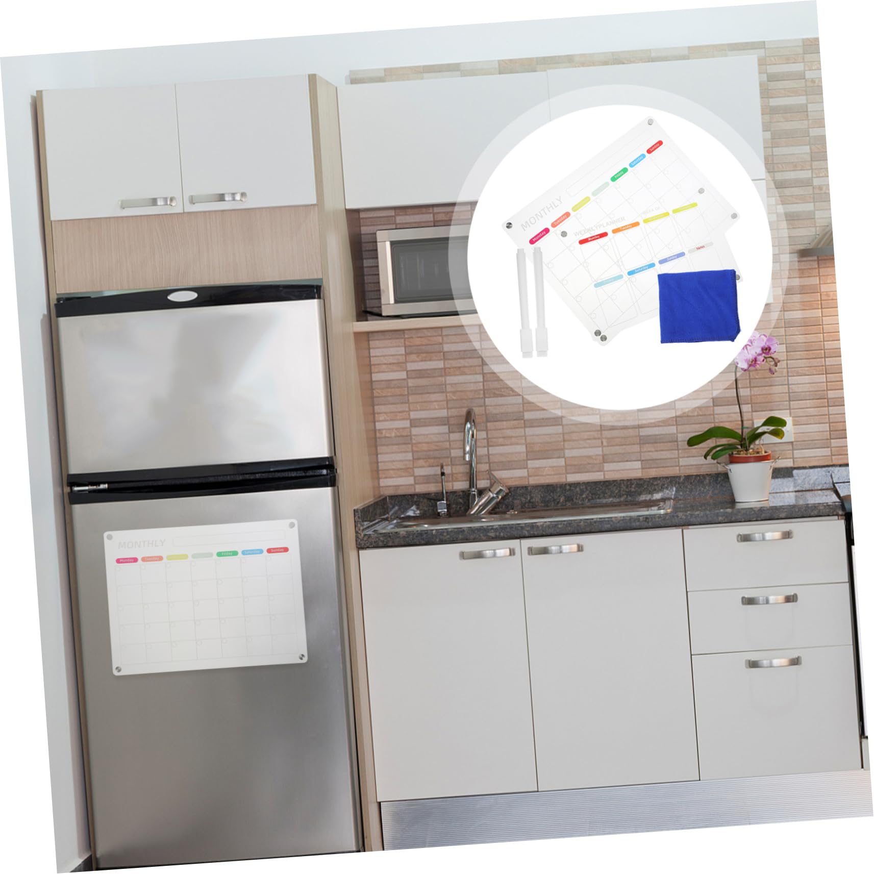2sets Lavagna Cancellabile Per Frigorifero Planner Giornaliero e Mensile Acrilico Accessori Per Organizzazione Famigliare Facile Usare e Riutilizzabile