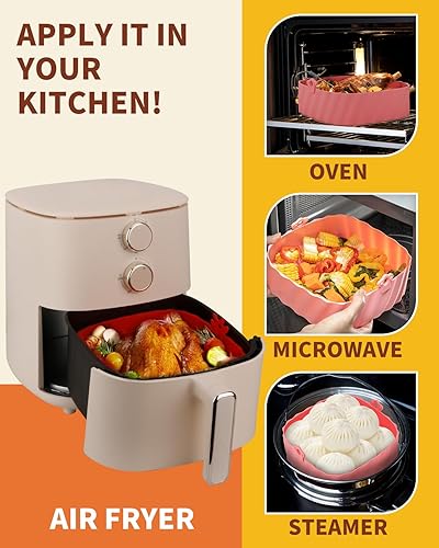 Miniatura 5 de Katbite Forros de silicona para freidora de aire de 8 pulgadas, paquete de 2 unidades con forma de piña, cesta de silicona reutilizable para