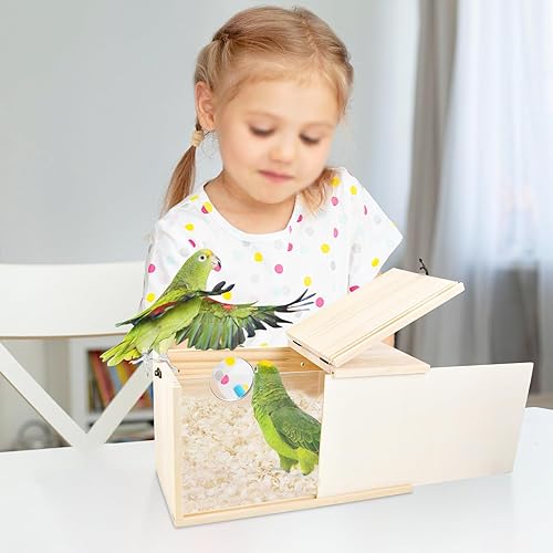 Miniatura 3 de CooShou Caja anidadora de periquitos para cacatúas, pino natural, nido de pájaros, caja de cría de pájaros, caja de acrílico transparente para