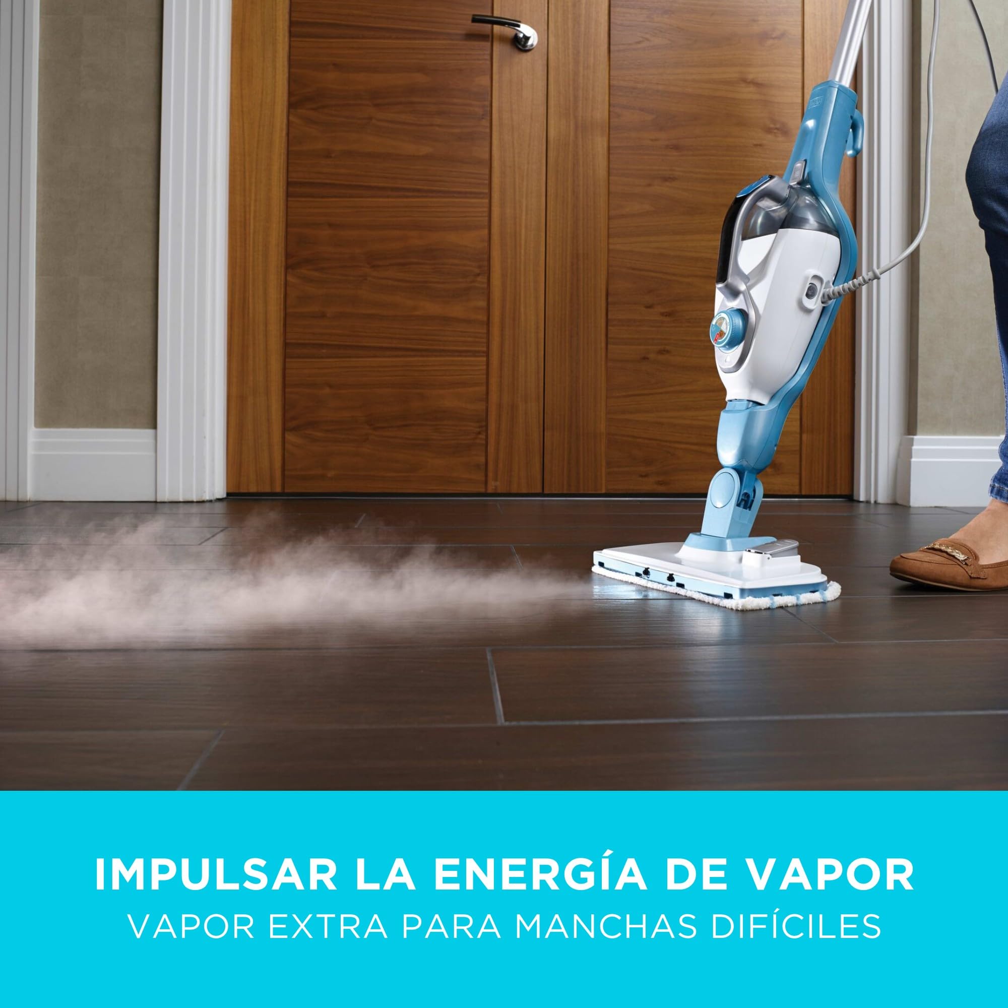 BLACK+DECKER Balai Vapeur Filaire 1300W 12 Accessoires, Blanc/Bleu Ciel, FSMH1321JSM-QS