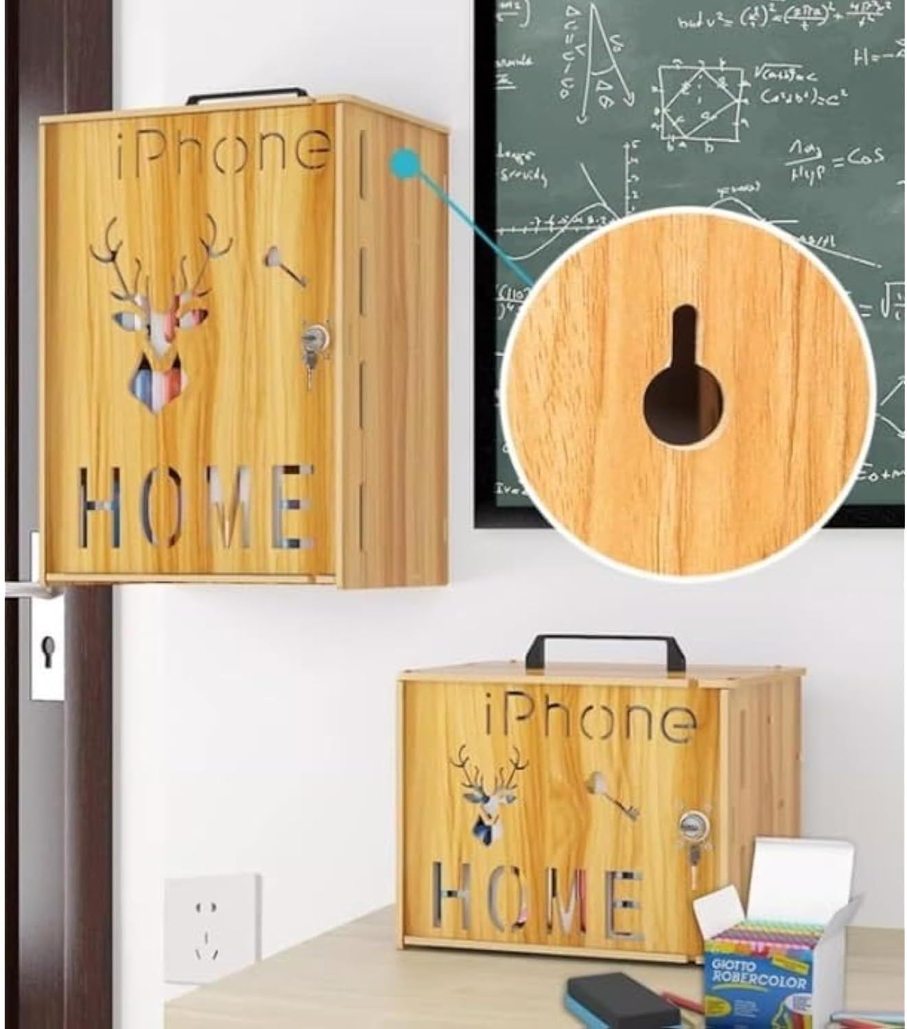 36-Slot Wooden Mobile Phone Storage Cabinet with Lock, Wall-Mounted Organizer for Office, Classroom, and Conference Use