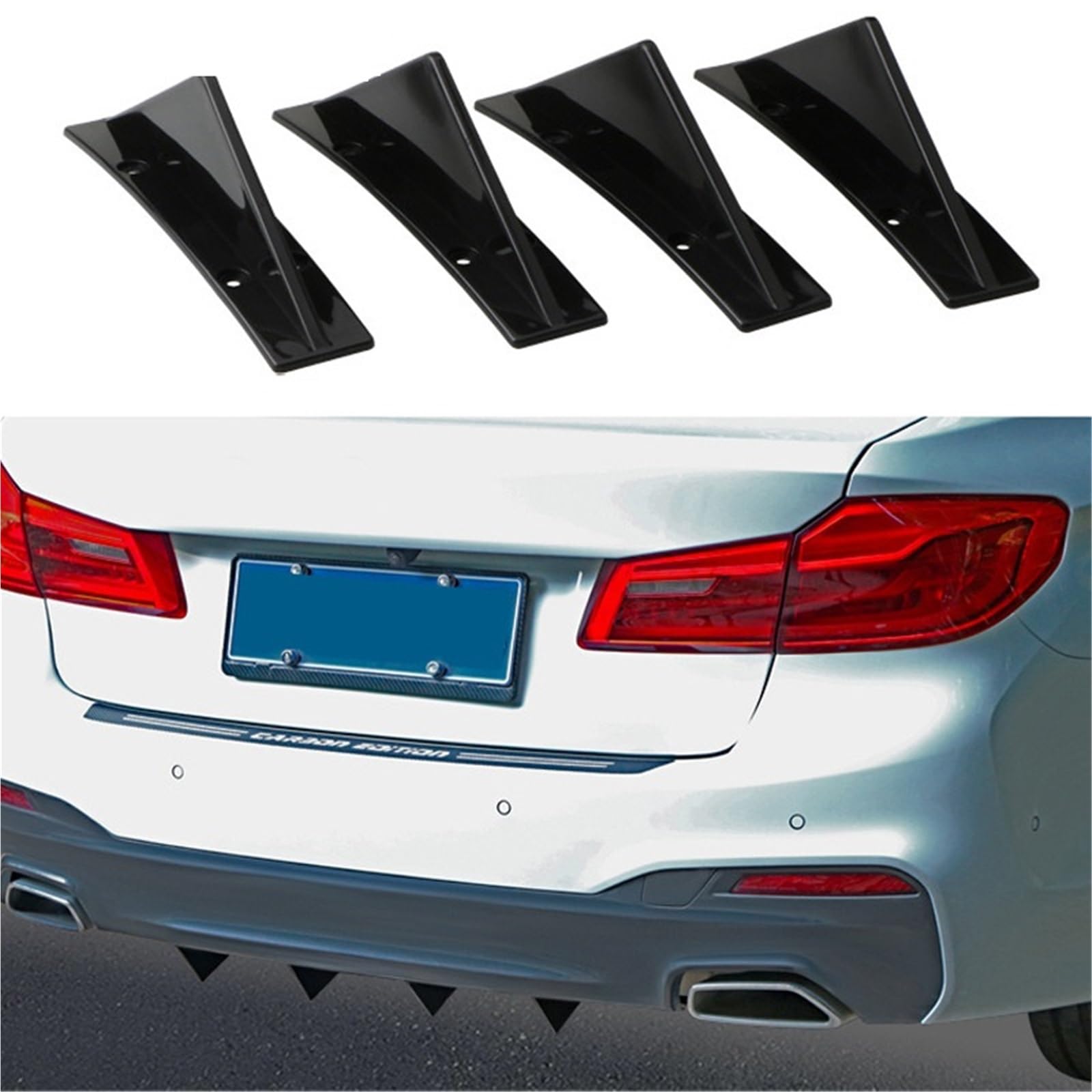 4 szt. Płetwa rekina samochodu uniwersalny trójkątny dyfuzor tylnego zderzaka Spoiler Protector podwozie z włókna węglowego dekoracja wargi(Carbon curved)