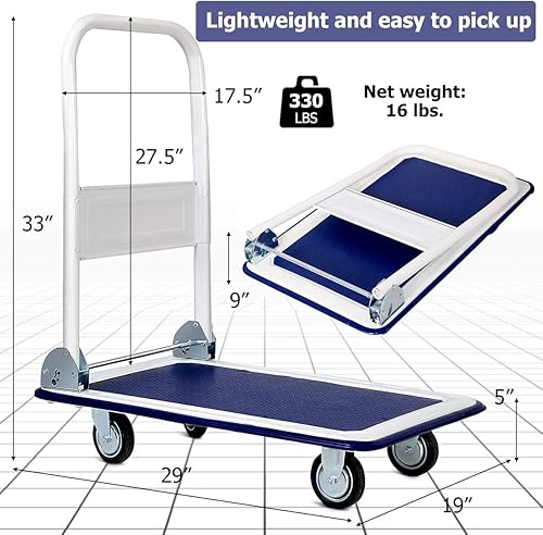 Miniatura 9 de S AFSTAR Carrito plegable con plataforma rodante para garaje, almacén, carrito de cama plana portátil con ruedas giratorias antideslizantes