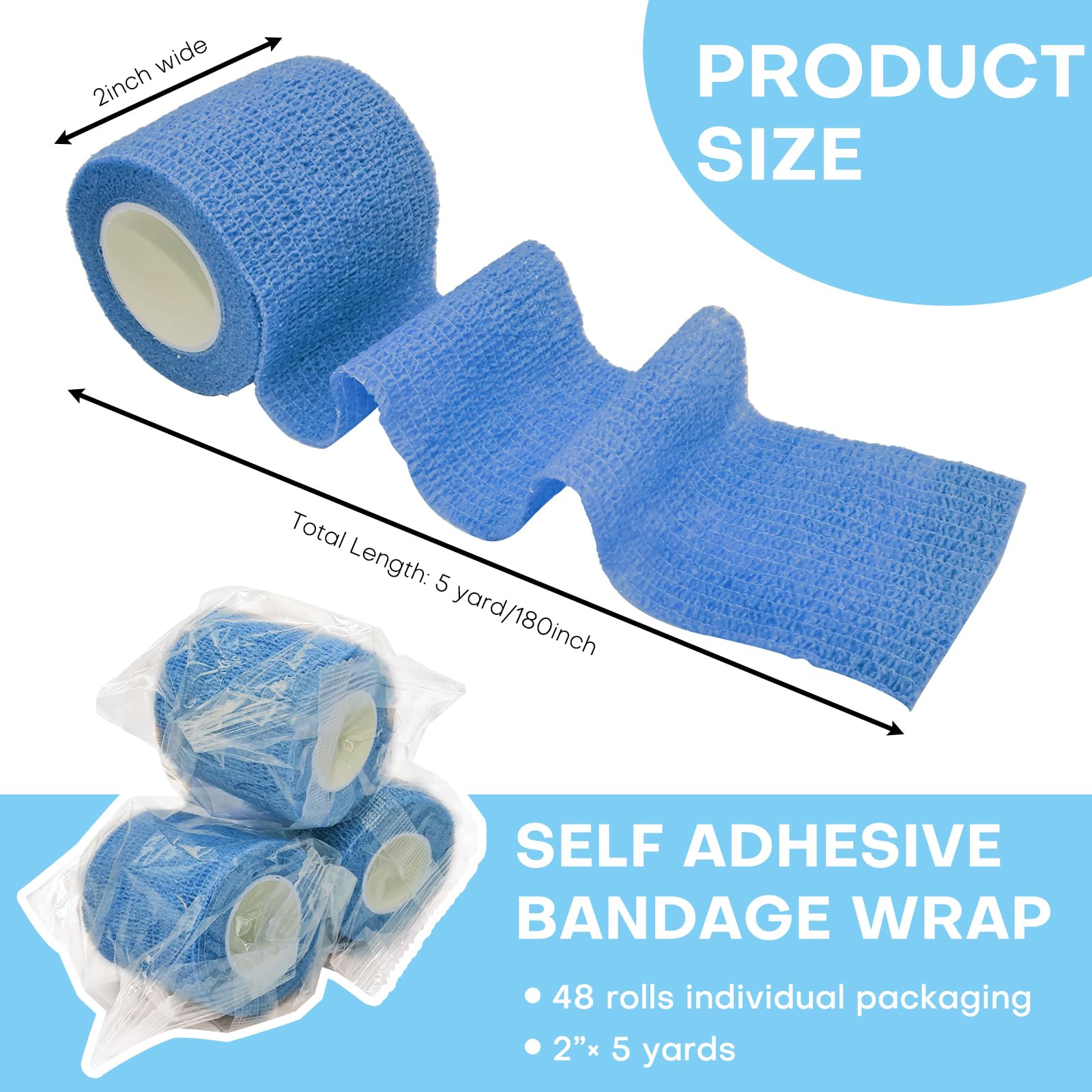 Selbsthaftende Bandagen, 5,1 x 5,1 m, elastisch, atmungsaktiv, kohäsiv, für Handgelenk- und Knöchelsport, mehrfarbig, 48 Stück