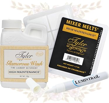 Tyler Diva Glamorous Wash Laundry Detergent 4 oz. Bundle with Tyler Diva Mixer Melts and Lumintrail Stain Remover Pen - Perfect Diva Gift Pack Scented Bundle - Skin Sensitive Laundry Detergent