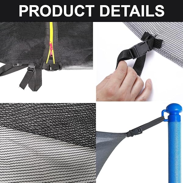 Filet de Remplacement pour Trampoline Ø305, Filet Remplacement de Sécurité pour Trampolines 6 Barres, Hauteur 180 cm, Double Fermeture éclair & Boucles - 3
