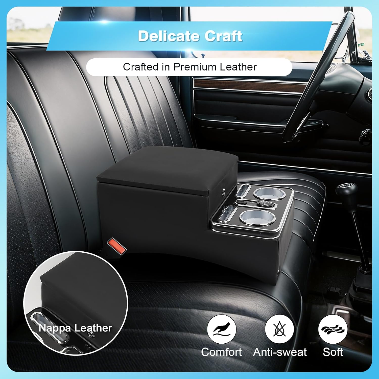 Center Console, Universal Front Bench Seat Consoles, Truck Seat Organizer and Storage, Center Console for Truck & Minivan & Car& SUV Cab Front Seat Bench Seat Storage Box (Locking)