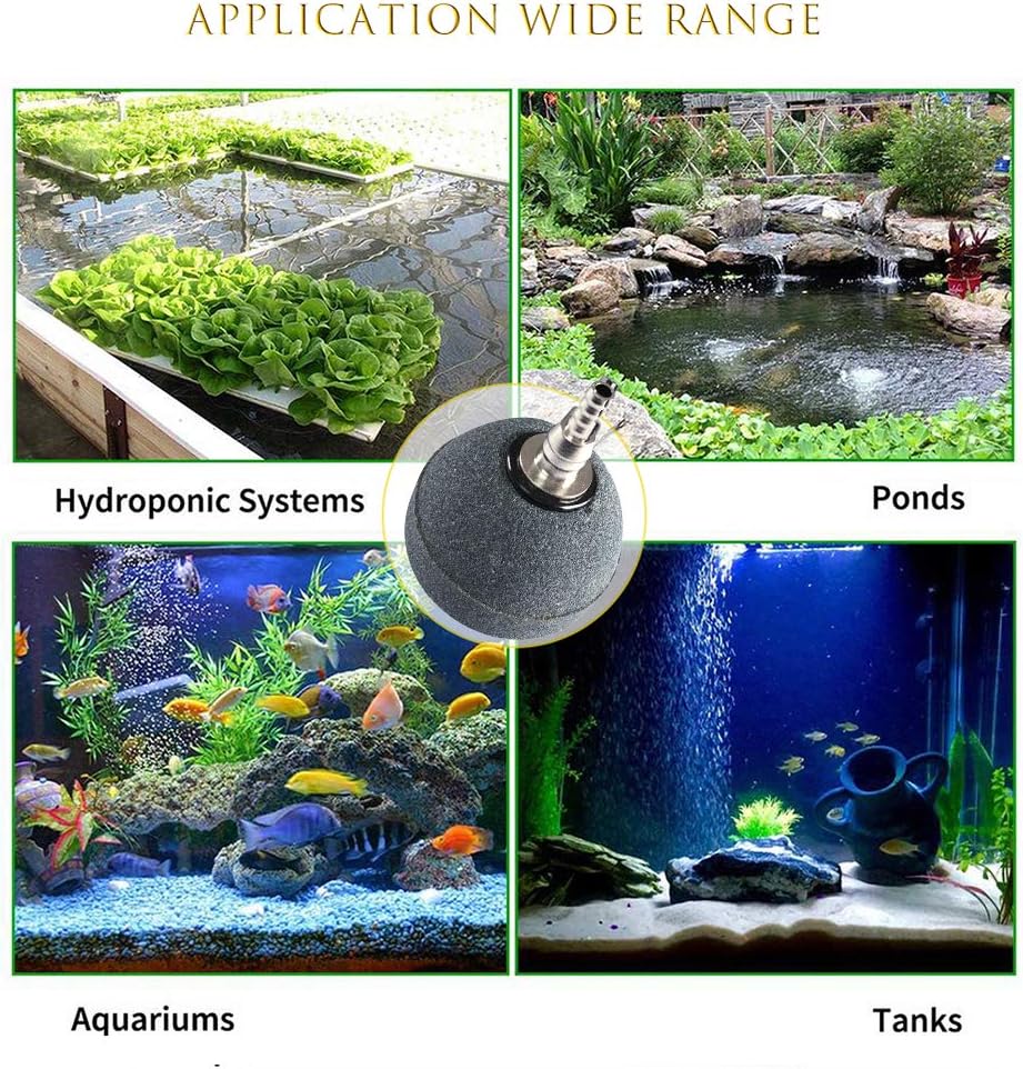Quickun 2 Inch Updated Crazy Air Stone Cylinerr Bubble Plus Ball Diffuser Aquarium Fish Tank Hydroponics Pump Airstones Diffuser 3/16" 5/16" Hose ID