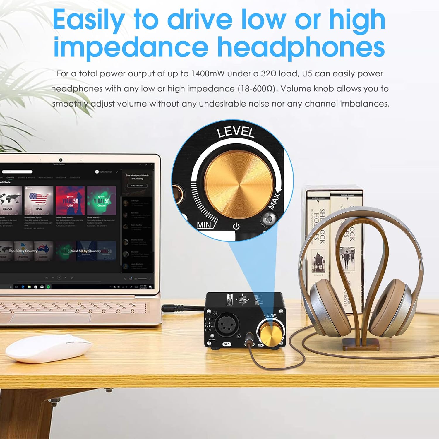 Douk Audio Balanced Headphone Amp Amplifier with XLR Input and 4.4mm Headset Jack for PC, TV, CD Player, Mini Desktop, 18-600 ohm (U5)