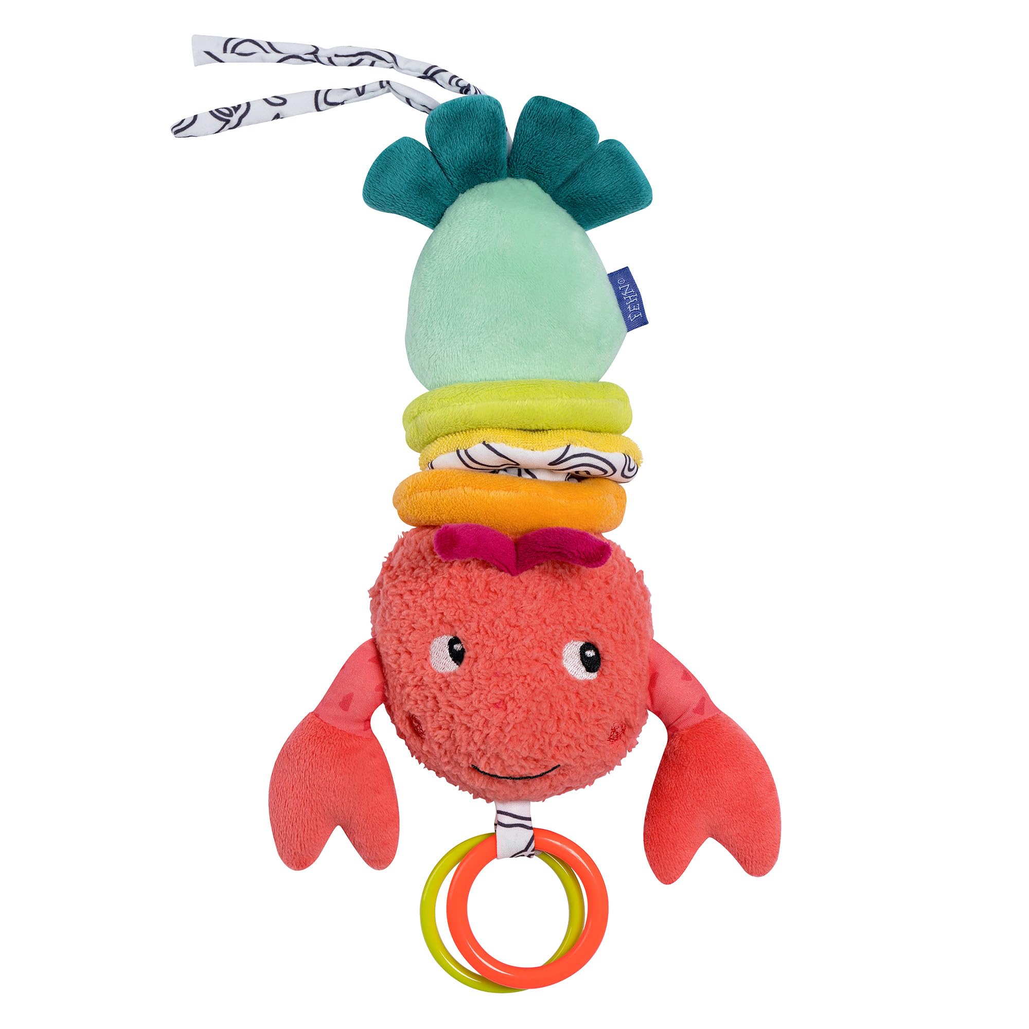 Fehn Lobster Music Box - Plush & Sleep Aid: Box with Rope and Soft Melody Brahms Lullaby, Comforts in Any Situation - for Babies and Toddlers from 0 Months