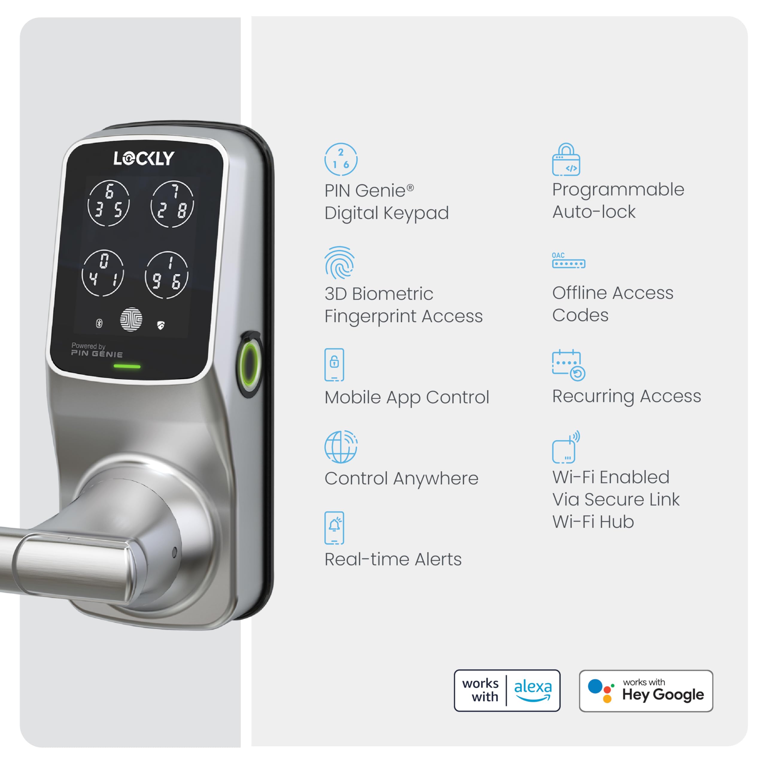 Secure Pro Smart Lock Wi-Fi, cerradura de puerta con teclado digital de entrada sin llave, sensor de huellas dactilares biométrico 3D con asa, control de voz y bloqueo automático, edición con 5