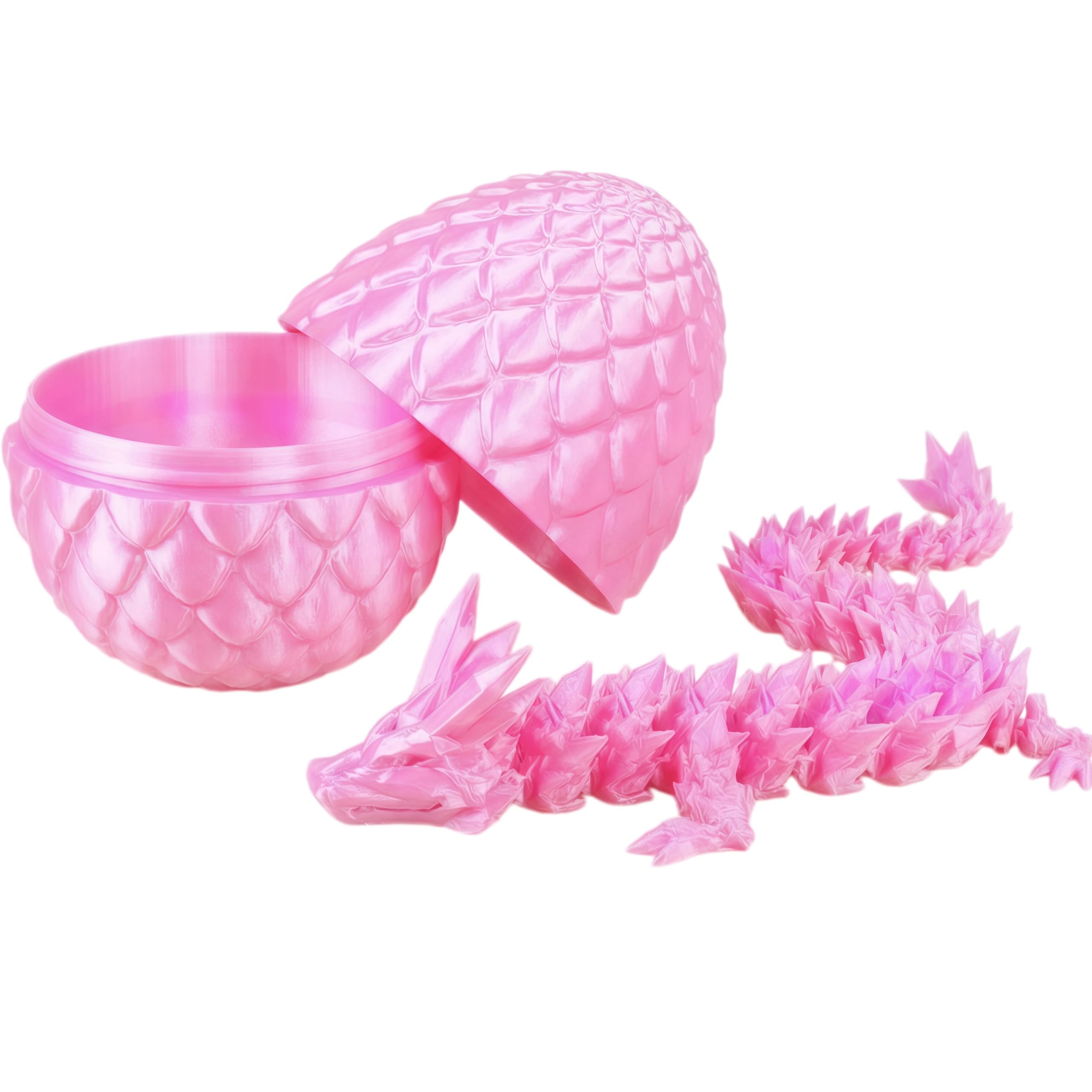 Magical Pink Dragon Egg, 12-Inch 3D Printed Fantasy Egg with Articulated Crystal Dragon, Cute Pink Fidget Toy for Girls, Enchanted Sensory Toys for Fairy Tale Play
