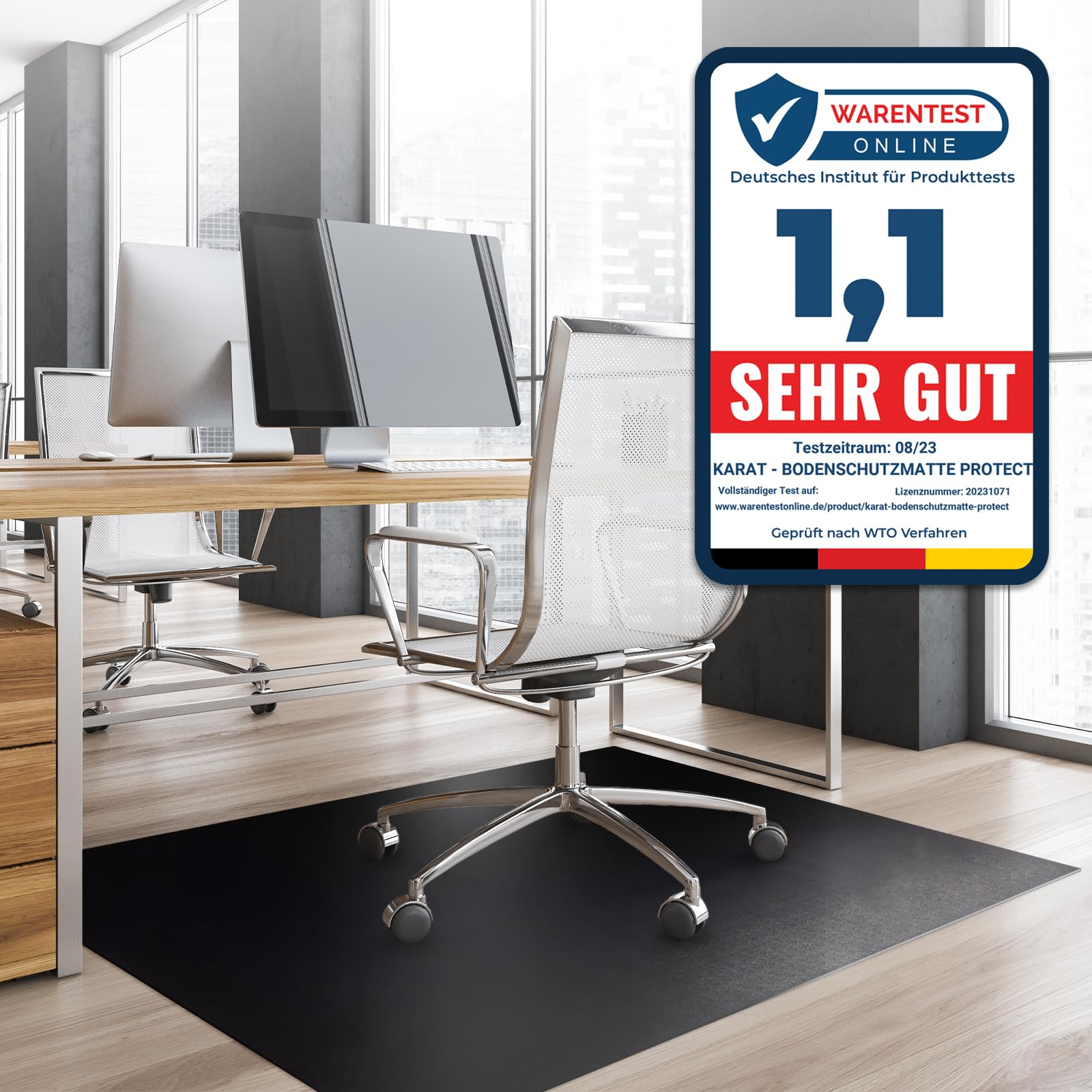 Karat Black Neo Floor Protection Mat For Hard Floors, Floor Protection Mat, Office Chair For Parquet, Laminate, Floor Mat, Office Chair, Thickness: 1.5 Mm (, 90 X 150 Cm)
