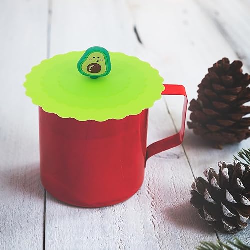 Miniatura 8 de Cabilock 6 tapas de silicona para tazas  Tapas de silicona de dibujos animados estilo fruta a la moda, tapas de silicona herméticas para bebidas,
