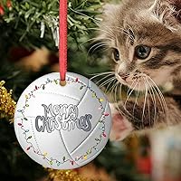 Vista 6 de Adornos de Navidad de voleibol, decoraciones deportivas de Navidad para árbol, regalo para amantes del voleibol, adornos de Navidad redondos