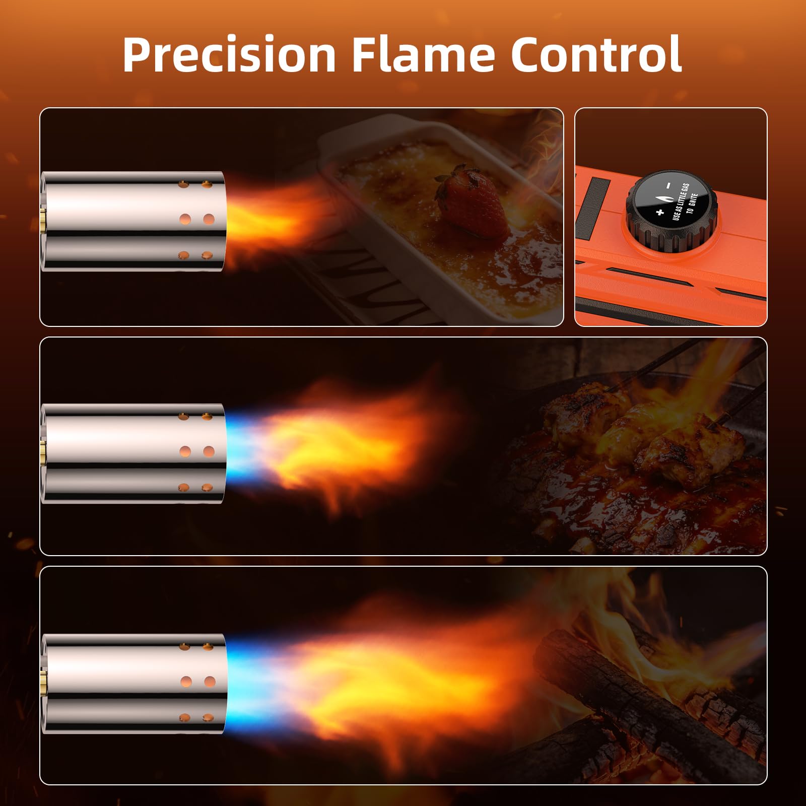 Flammenwerfer Flambierbrenner Küche Brenner 1800°C Gasbrenner Unkrautbrenner Bunsenbrenner Pistolenfeuerzeug Lötlampe für Steak Grillen Creme Brulee Unkraut Brenner Kochen Camping(Orange)