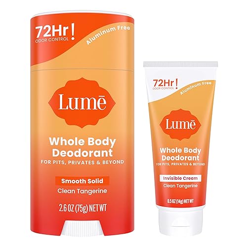 Lume Desodorante para todo el cuerpo, tubo de crema invisible mini y barra sólida, control de olores de 72 horas, sin aluminio, sin bicarbonato de