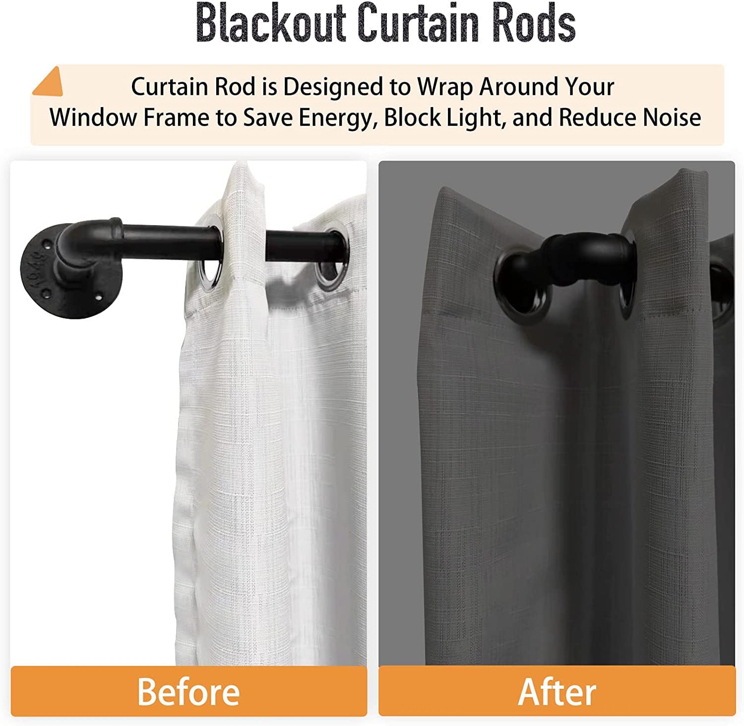 2 Pack 1 Inch Industrial Curtain Rods for Windows 60 to 120 Wrap Around