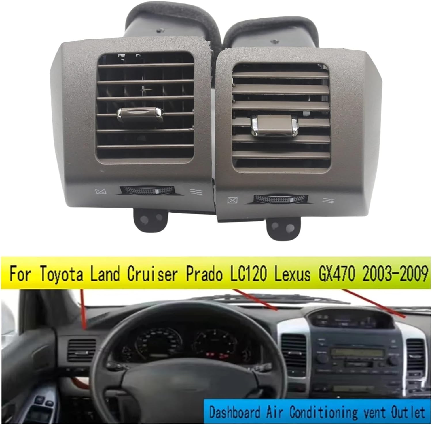 Dashboard Air Vent Outlet，Compatible With Toyota Land Cruiser Prado 120，Compatible With Lexus GX470 2003-2009 Air Conditioning Conditioner Grille(Brown)