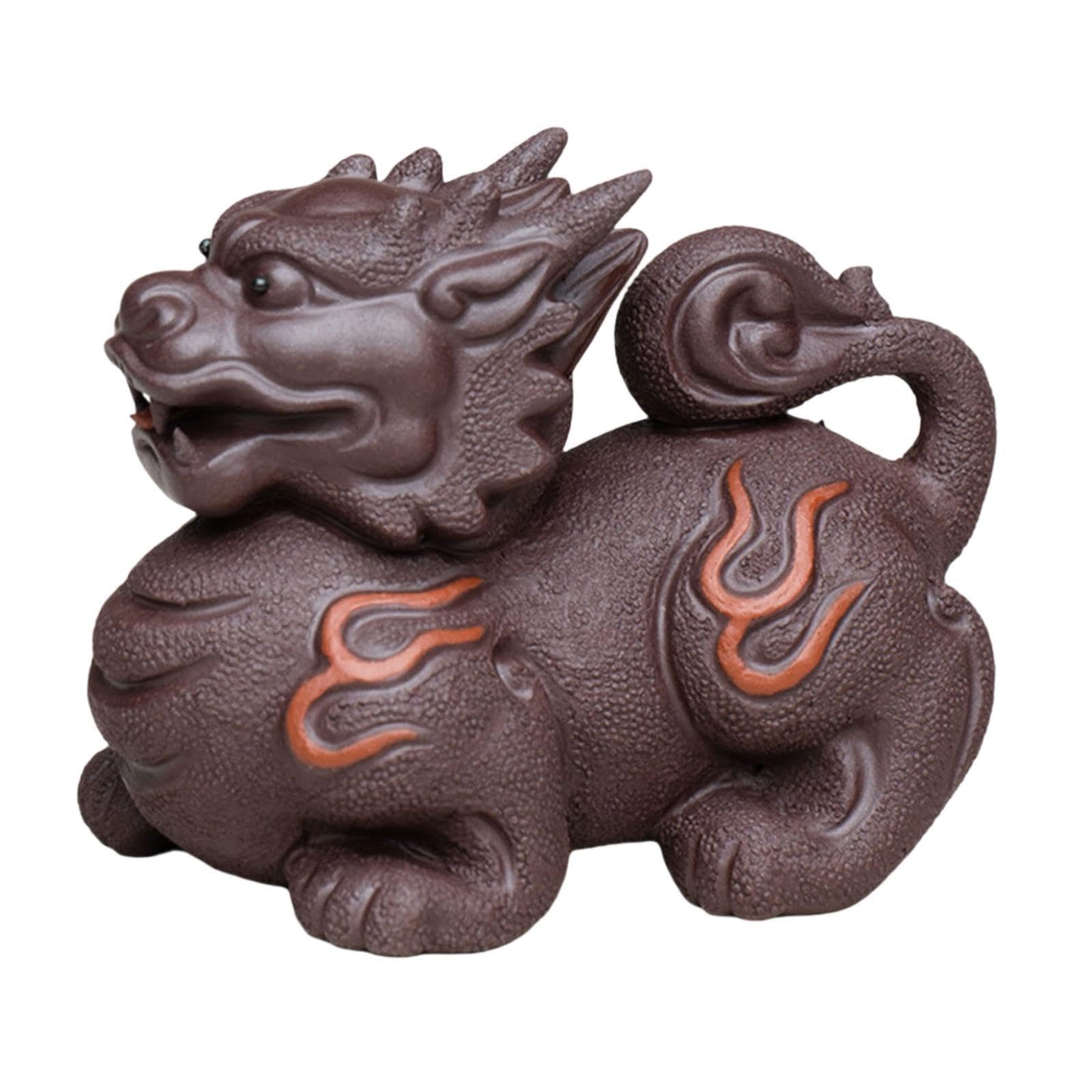 PIXZCSA Kirin Tea Pet Collection Handcrafted Fortune Symbol Gifting Purples Clay Tea Pet Chinese Traditiona Sculpture
