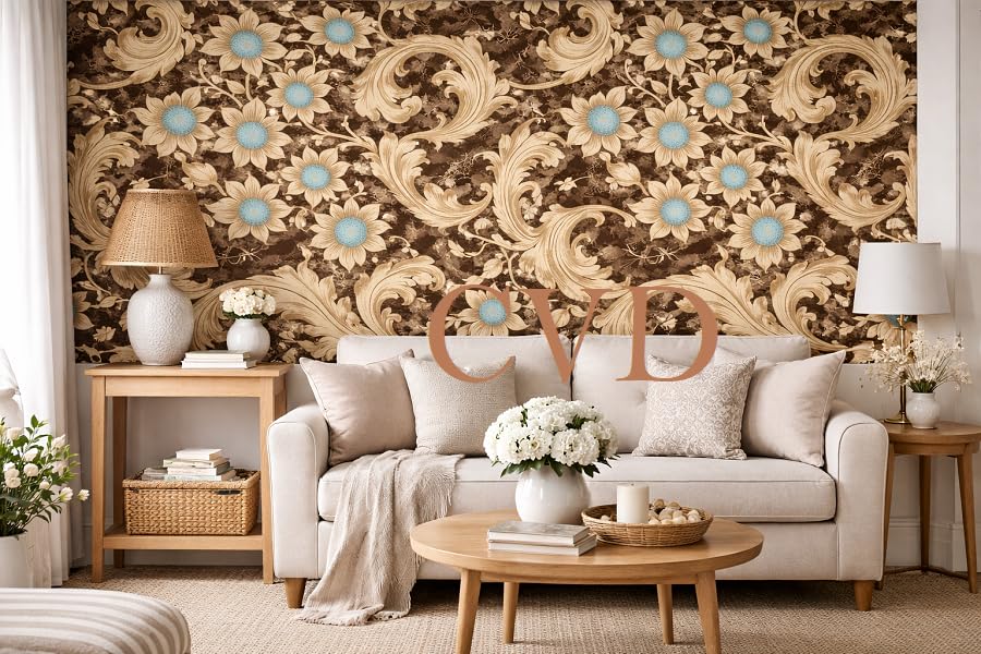 Image of CVD 3D Brown Cream Wallpaper | Peel & Stick Self Adhesive Wallpaper | Waterproof & Removable | Home Decor for Bedroom, Living Room & TV Wall (70 x 70 cm, Approx. 5.8 Sq. Feet, 1 Piece)