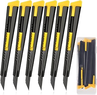 6 Pack Utility Knife Box Cutter Retractable, 9MM Snap-Off Exacto Knife Blades, Safety Box Opener Tool for Package Opener, Cutting Carboard, Craft Use, Razor Knife