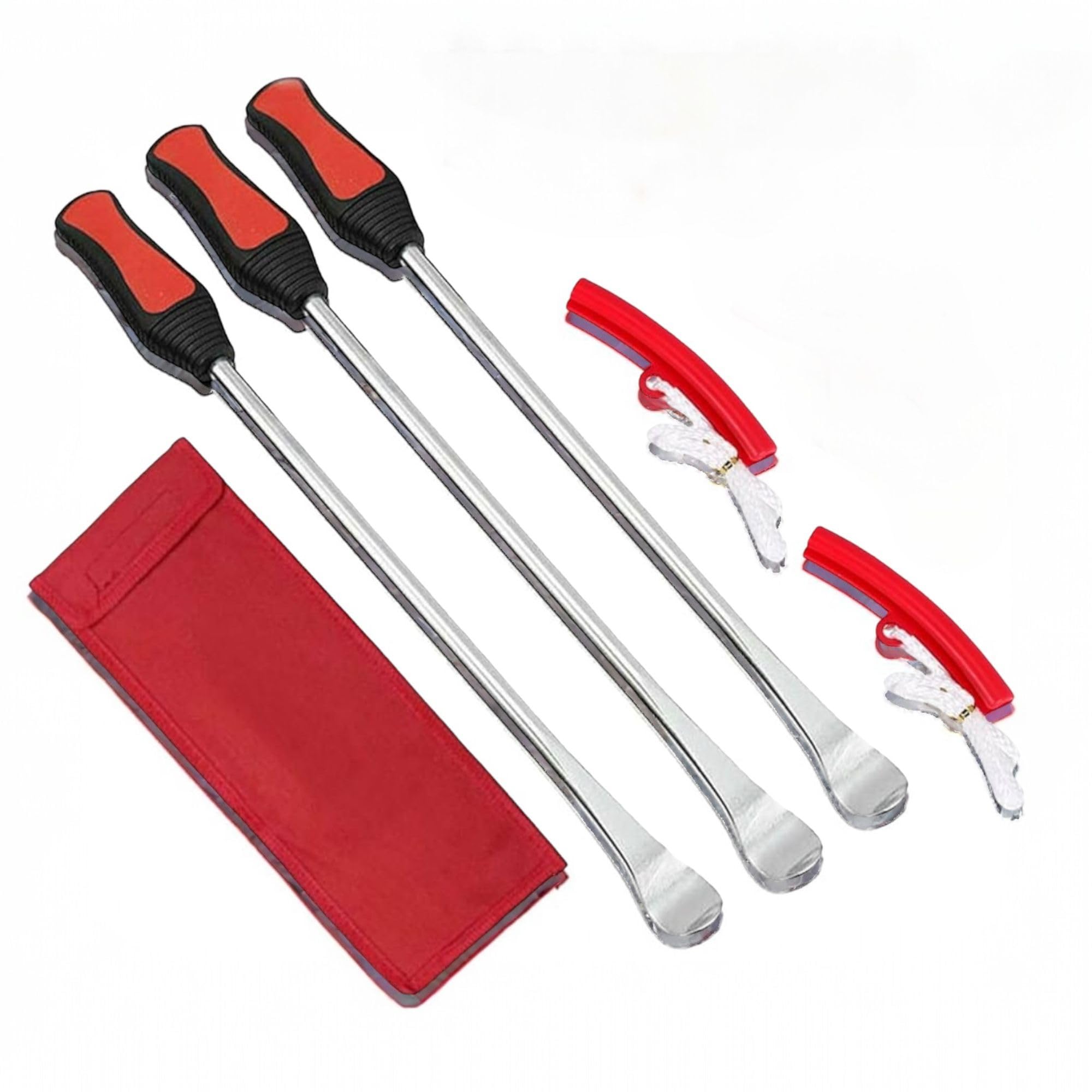 Kit Leve Smontagomme 3 Pezzi in Acciaio + 2 Protezioni Cerchio | Leva a Cucchiaio Cambio Pneumatici Moto, Auto, Bici | Attrezzi per Riparazione e Montaggio Gomme | Robuste, Sicure, Portatili