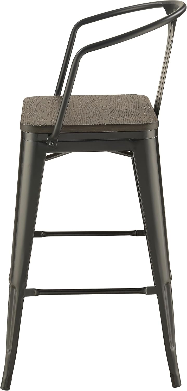 Coaster Home Furnishings - Cavalier - Set of 2 Bar Chairs with Matte Black Metal Frame and Solid Bamboo Seat - Rustic Style - Dining Room & Kitchen - Matte Black & Dark Elm - 100737