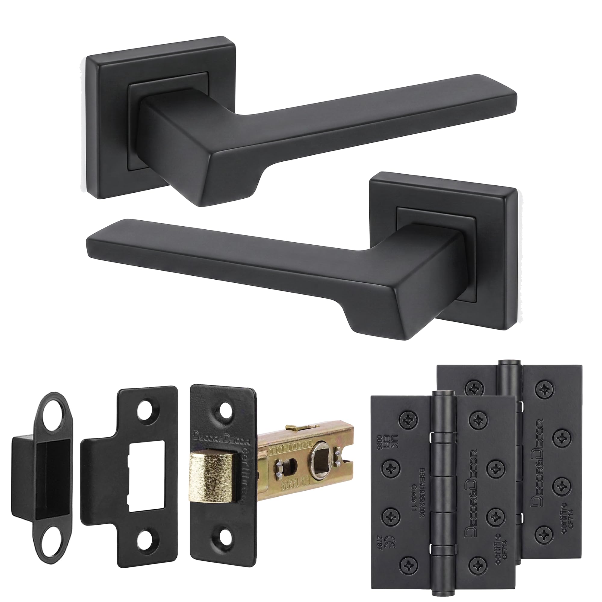 Decoranddecor Spectra Matt Black Internal Door Handles, Hinge Kit 102mm โ image 1