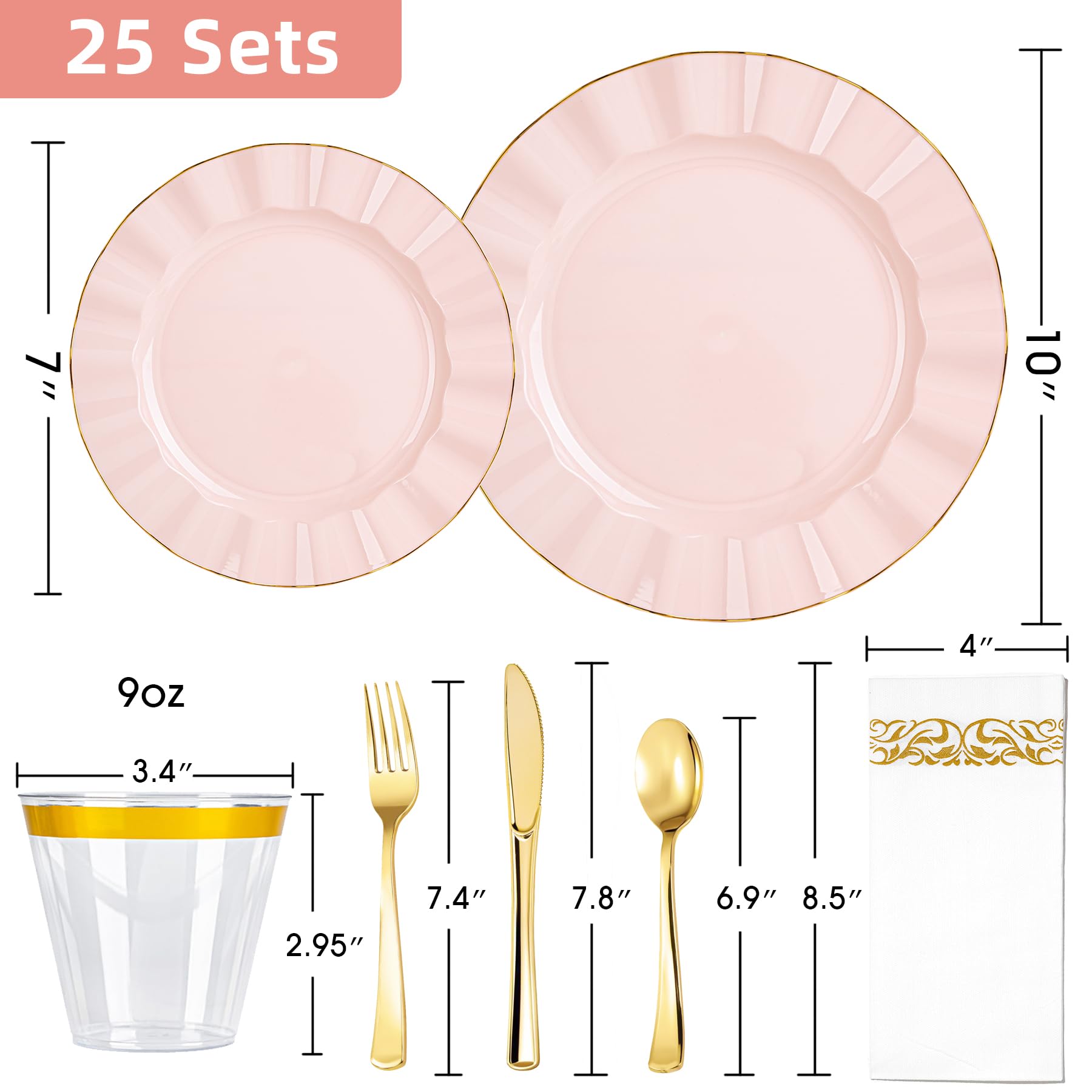 Pink Dinnerware Set - 175 Piece Party Plates -3