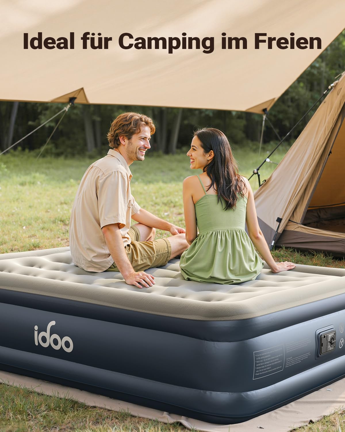 iDOO Letti Gonfiabili,Letto ad Aria Gonfiabile con Pompa Integrata, Gonfiamento/Sgonfiamento Rapido Auto in 3 minuti,Superficie Superiore del Letto Confortevole,203 x152 x46cm, fino a 295Kg(Doppio)