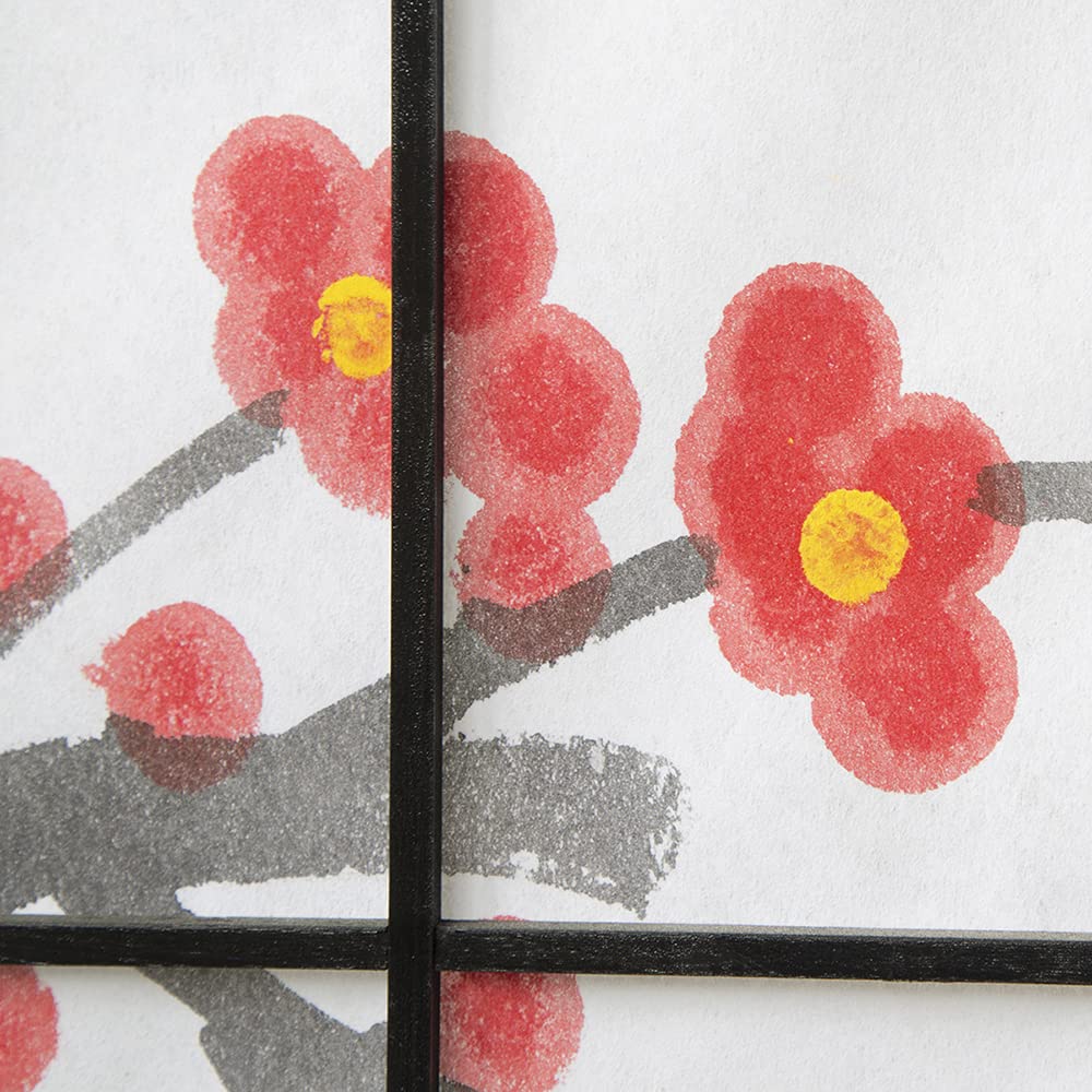 PEGANE Paravent Japonais Fleur de Cerisier en Bois Noir de 5 pans, L220 x H175 x P2 cm