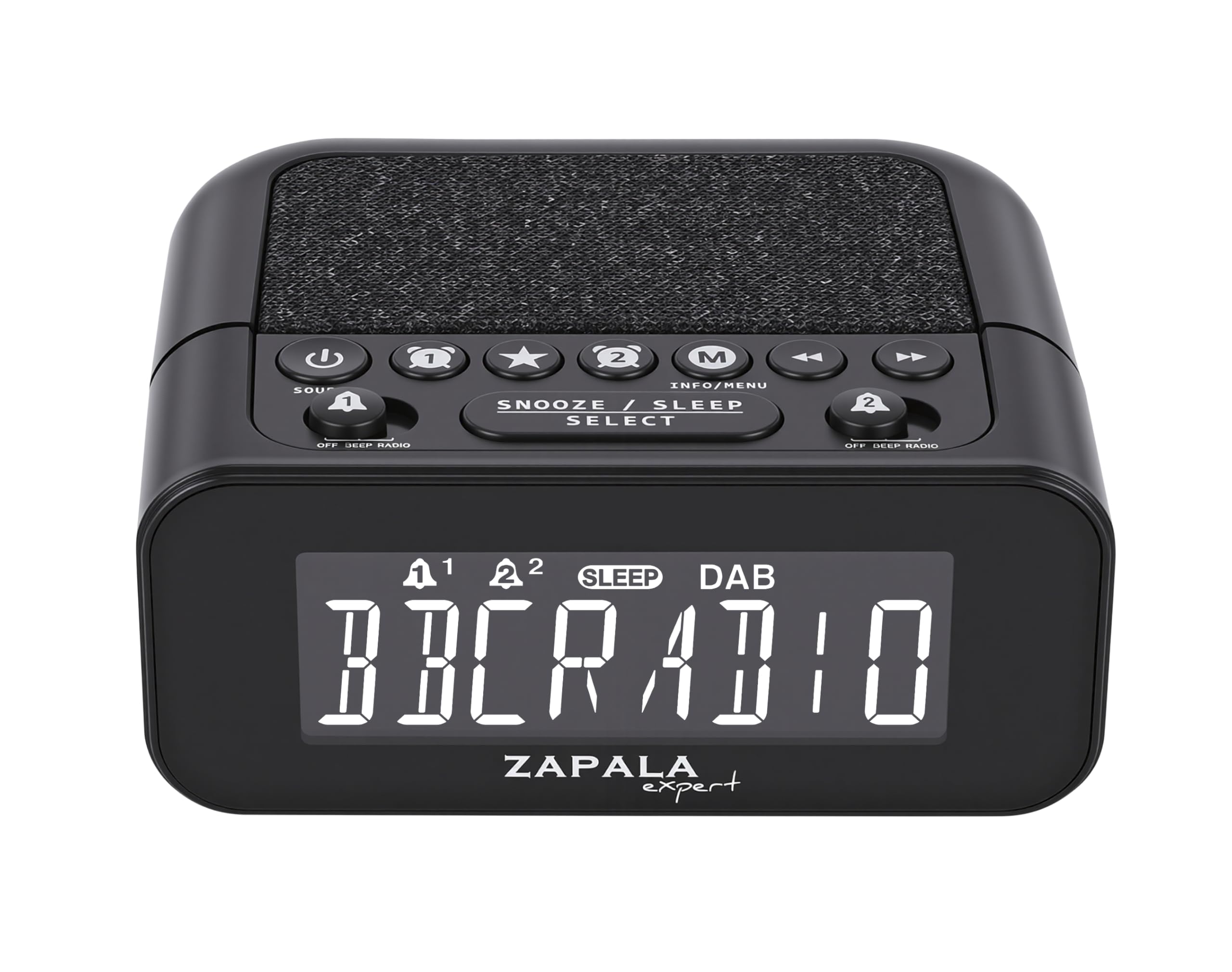 Zapala Expert Black Dab+ & Fm Alarm Clock Radio, 2 Alarms Large Lcd Display Plug In Digital Dab+ & Fm Clock Radio With Usb Charging Port, Adjustable Volume & Dimmer, Snooze For Deep Sleepers Kids